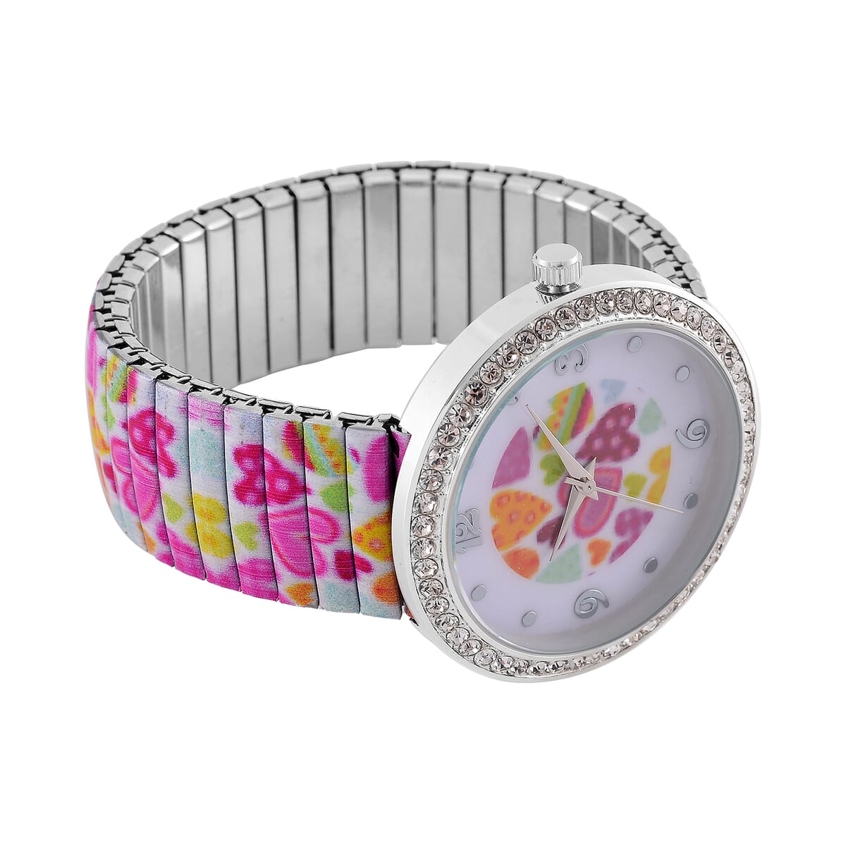 Strada Austrian Crystal Japanse Movement Heard Shape Pattern Stretch Bracelet Watch with Stainless Steel Strap and Matching Scarf image number 5