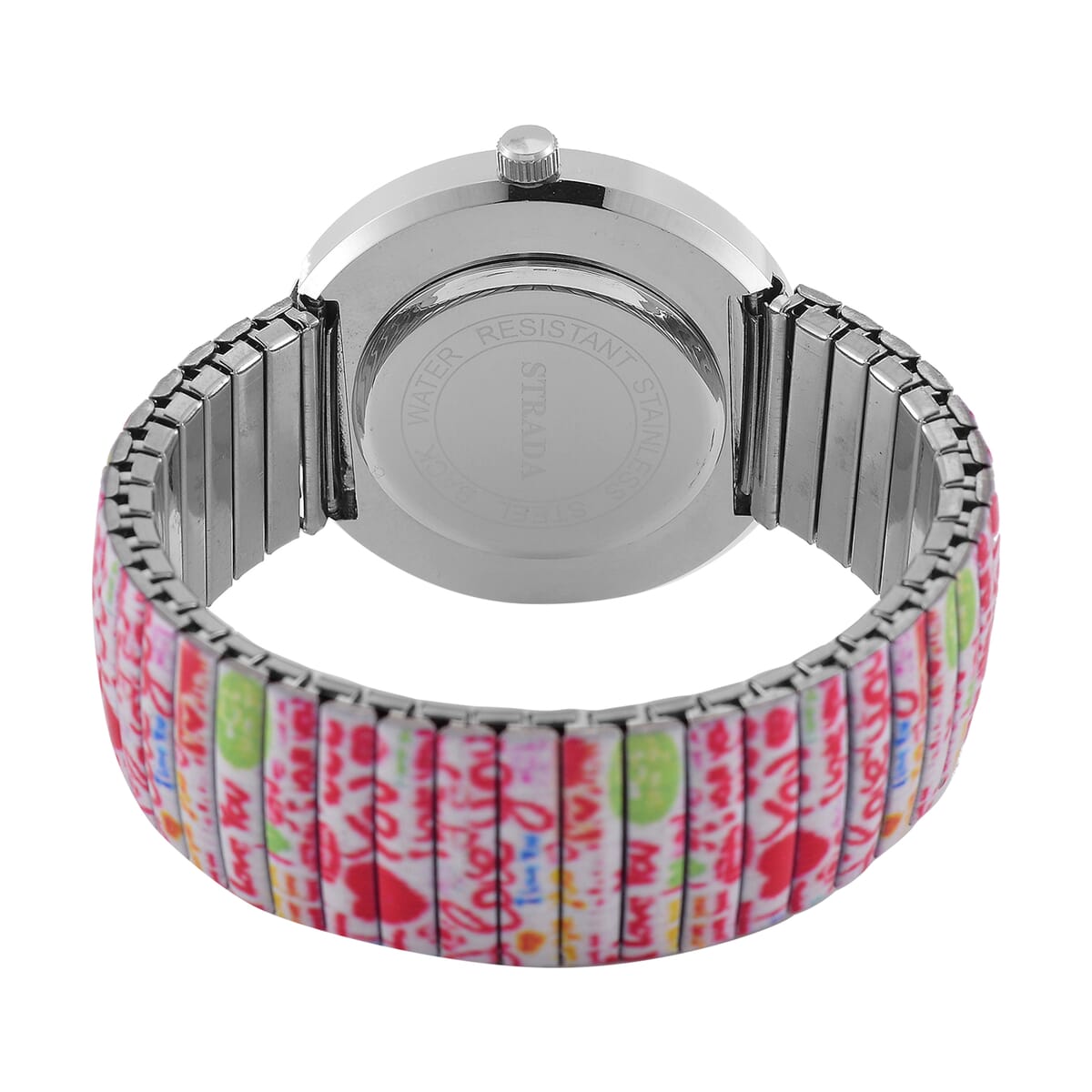 Strada Austrian Crystal Japanse Movement I Love You Pattern Stretch Bracelet Watch with Stainless Steel Strap and Matching Scarf image number 6