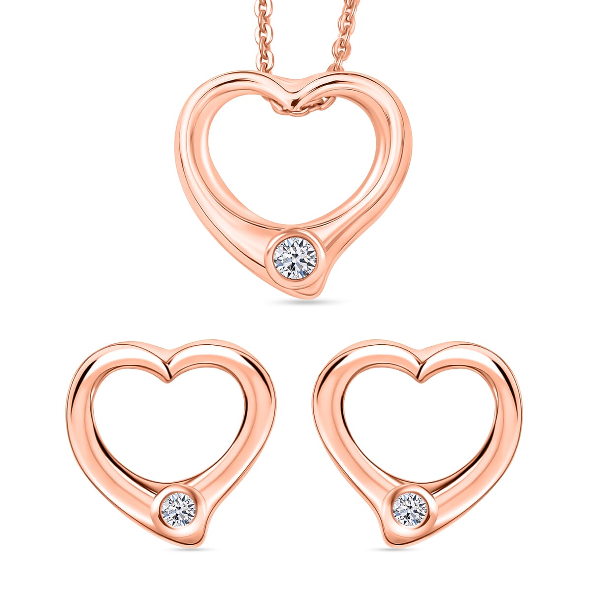 Luxuriant Lab Grown Diamond G SI 0.10 ctw Heart Earrings, Pendant Necklace in 18K Vermeil Rose Gold Over Sterling Silver 20 Inches image number 0