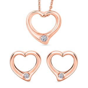 Luxuriant Lab Grown Diamond G SI 0.10 ctw Heart Earrings, Pendant Necklace in 18K Vermeil Rose Gold Over Sterling Silver 20 Inches