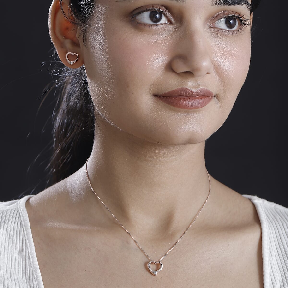 Luxuriant Lab Grown Diamond G SI 0.10 ctw Heart Earrings, Pendant Necklace in 18K Vermeil Rose Gold Over Sterling Silver 20 Inches image number 2