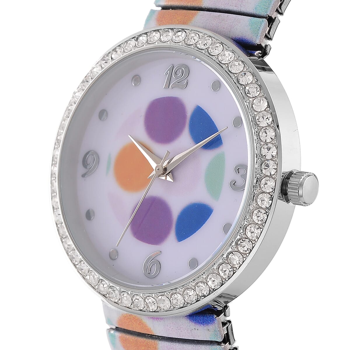 Strada Austrian Crystal Japanse Movement Round Shape Pattern Stretch Bracelet Watch with Stainless Steel Strap and Matching Scarf image number 3