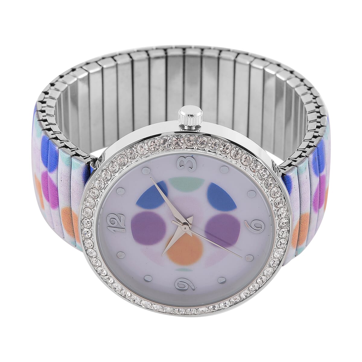 Strada Austrian Crystal Japanse Movement Round Shape Pattern Stretch Bracelet Watch with Stainless Steel Strap and Matching Scarf image number 4