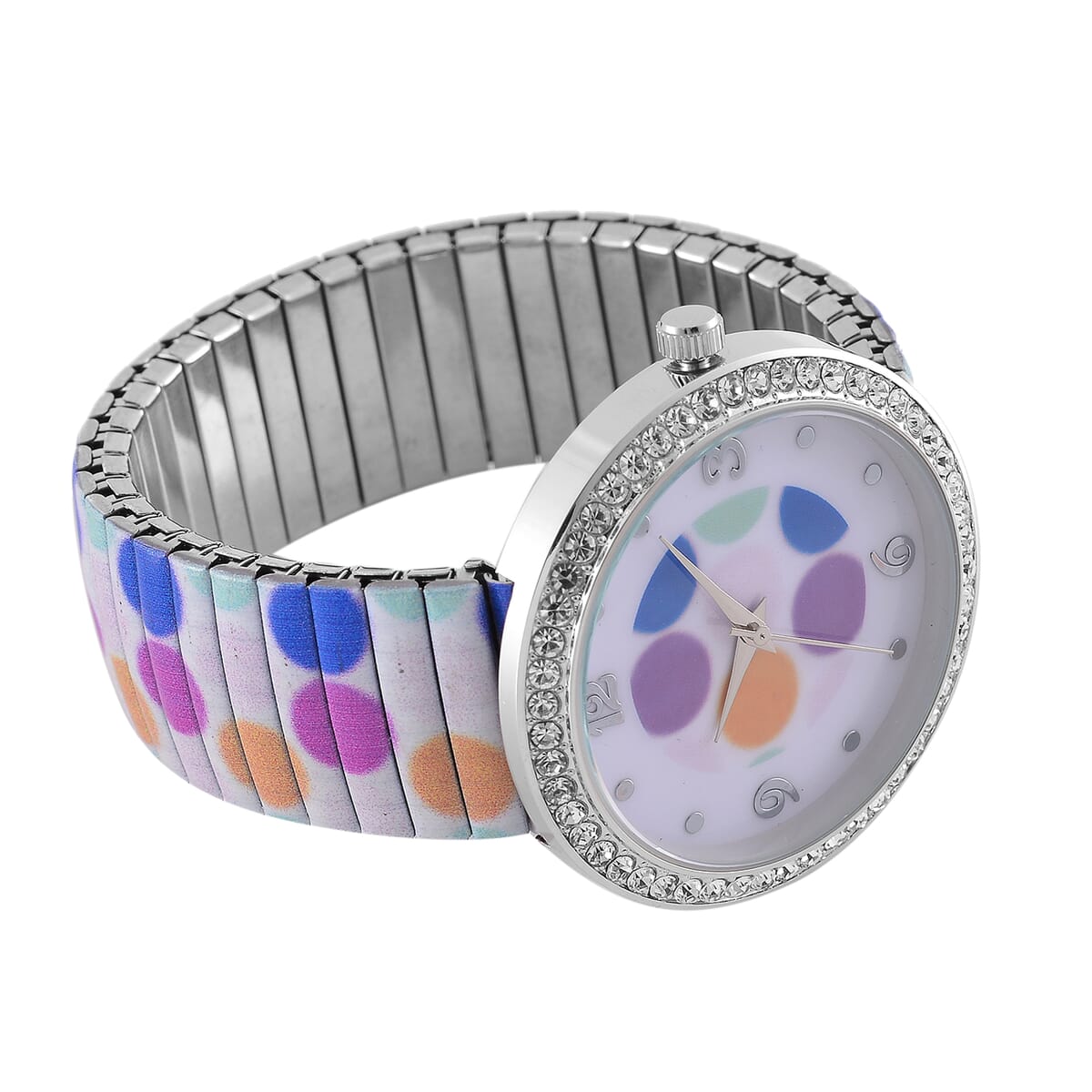 Strada Austrian Crystal Japanse Movement Round Shape Pattern Stretch Bracelet Watch with Stainless Steel Strap and Matching Scarf image number 5
