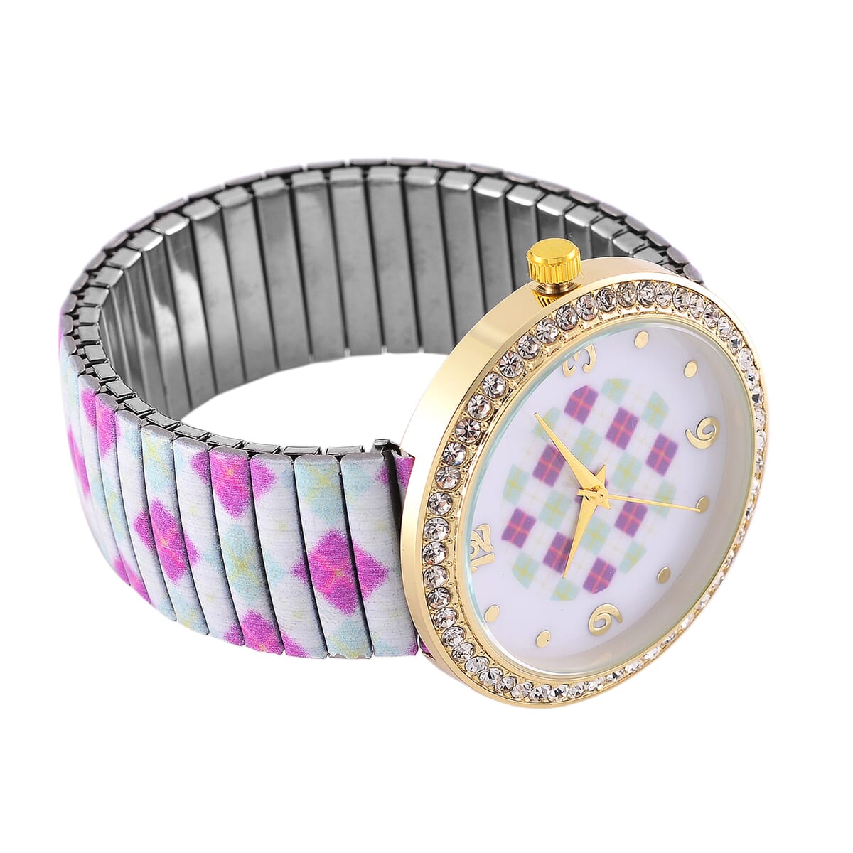 Strada Austrian Crystal Japanse Movement Square Shape Pattern Stretch Bracelet Watch with Stainless Steel Strap and Matching Scarf image number 5