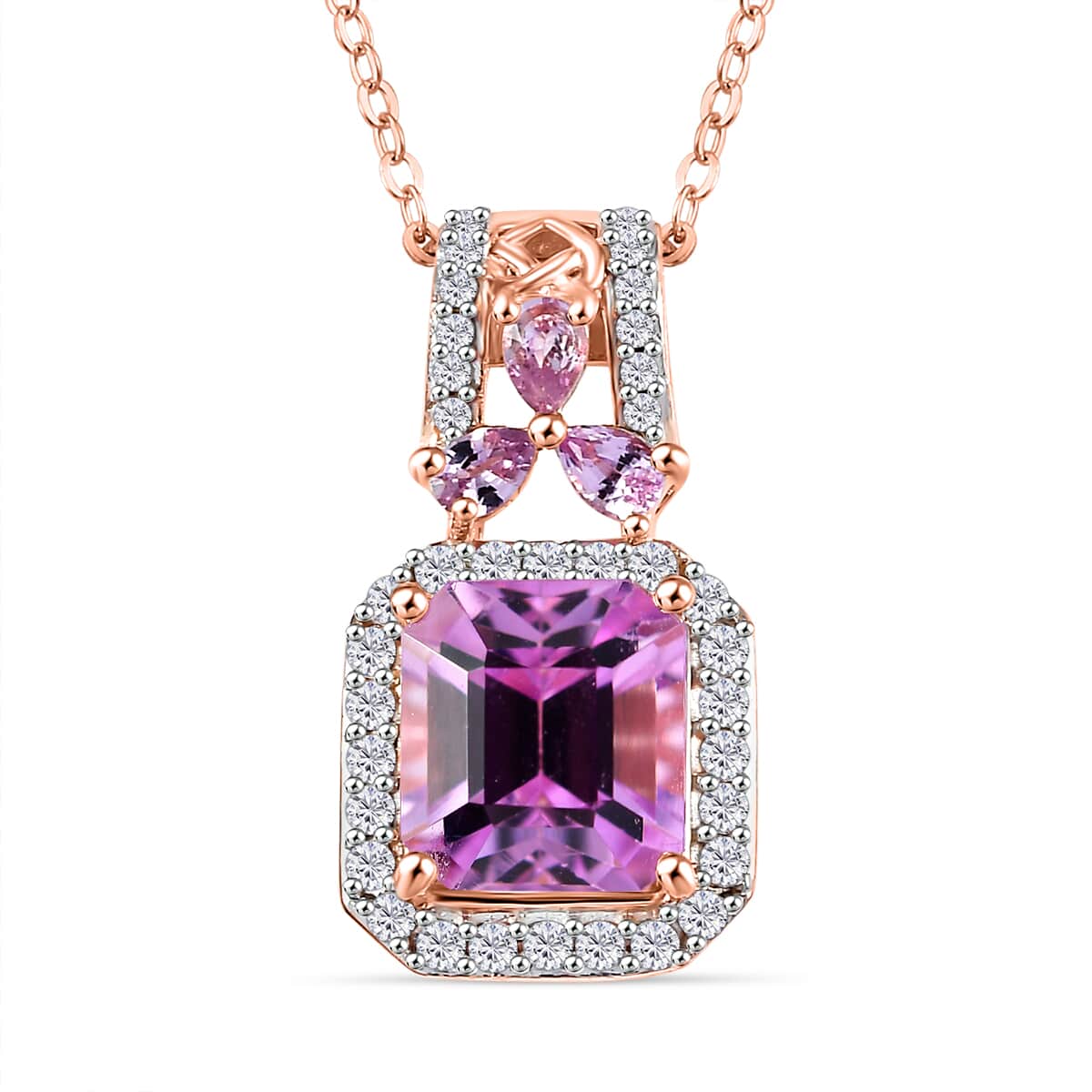 Patroke Kunzite and Multi Gemstone 3.75 ctw Halo Pendant Necklace in 18K Vermeil Rose Gold Over Sterling Silver 20 Inches image number 0