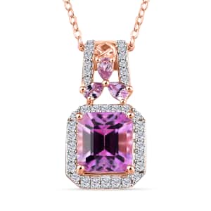 Patroke Kunzite and Multi Gemstone 3.75 ctw Halo Pendant Necklace in 18K Vermeil Rose Gold Over Sterling Silver 20 Inches