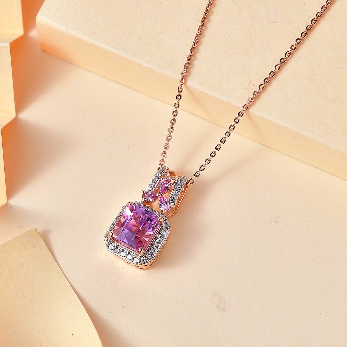 Patroke Kunzite and Multi Gemstone 3.75 ctw Halo Pendant Necklace in 18K Vermeil Rose Gold Over Sterling Silver 20 Inches image number 1