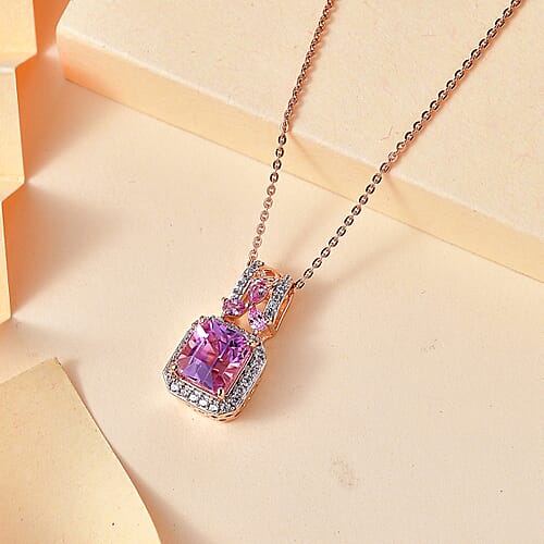 Patroke Kunzite and Multi Gemstone 3.75 ctw Halo Pendant Necklace in 18K Vermeil Rose Gold Over Sterling Silver 20 Inches