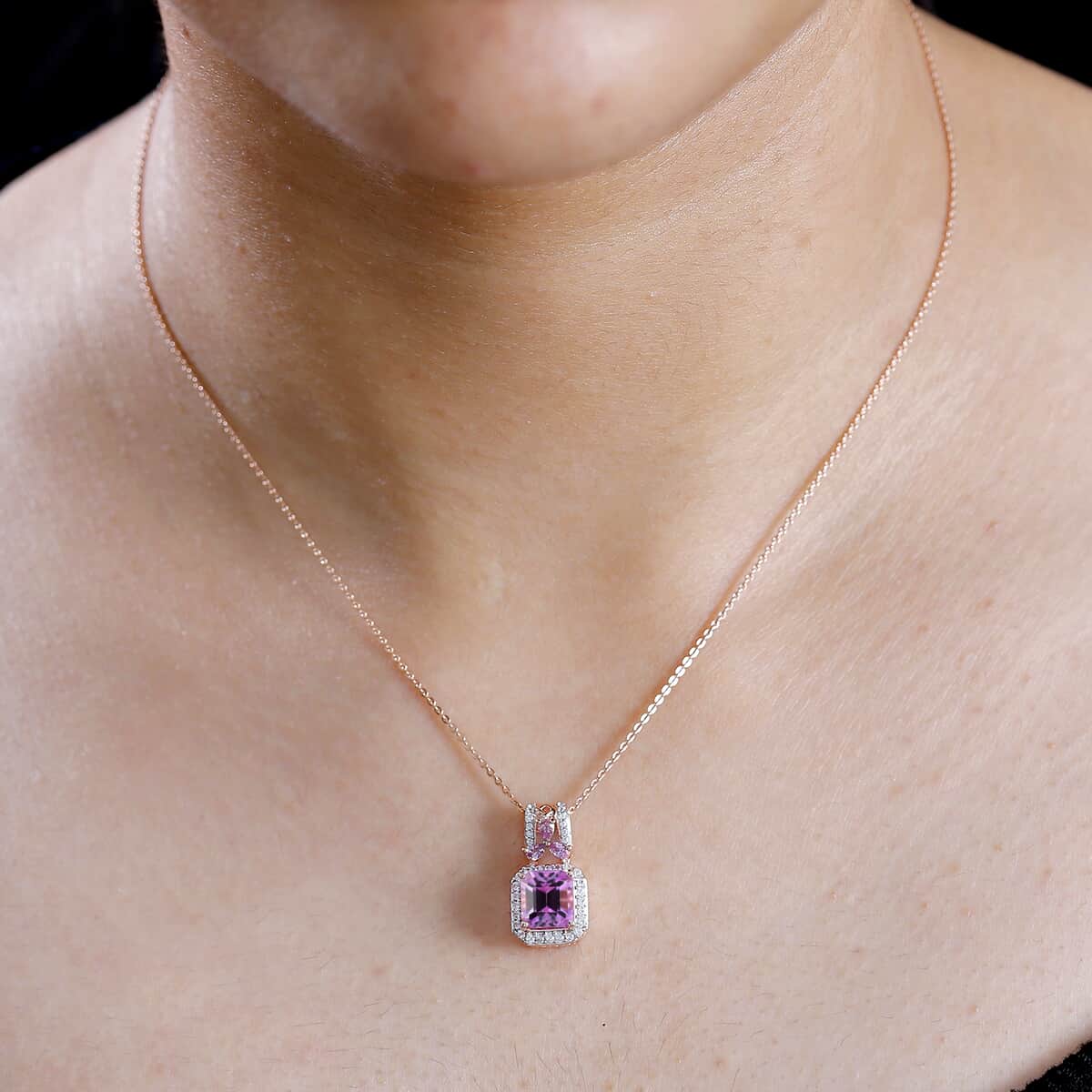 Patroke Kunzite and Multi Gemstone 3.75 ctw Halo Pendant Necklace in 18K Vermeil Rose Gold Over Sterling Silver 20 Inches image number 2