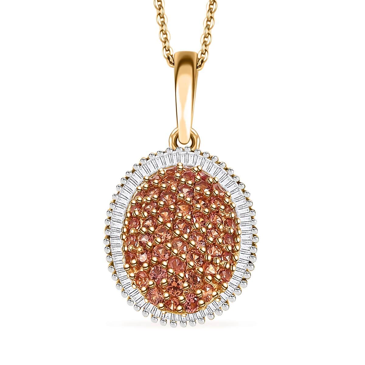 AAA Padparadscha Sapphire (BT) and Diamond 1.30 ctw Eclipse Bloom Pendant Necklace in 18K Vermeil Yellow Gold Over Sterling Silver 20 Inches image number 0