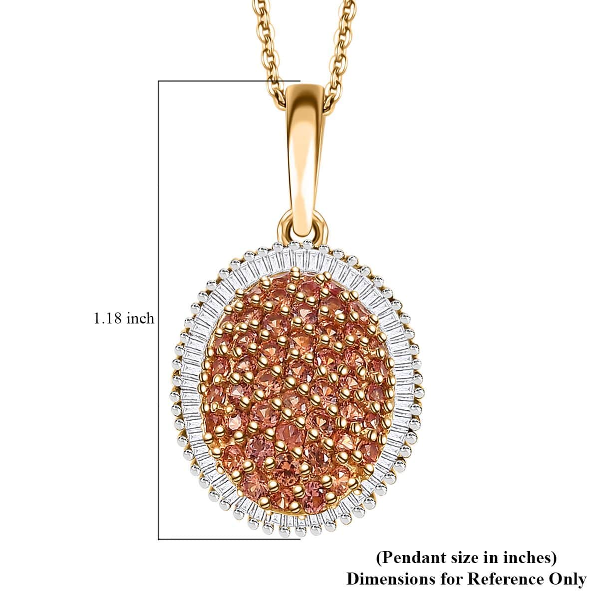 AAA Padparadscha Sapphire (BT) and Diamond 1.30 ctw Eclipse Bloom Pendant Necklace in 18K Vermeil Yellow Gold Over Sterling Silver 20 Inches image number 6