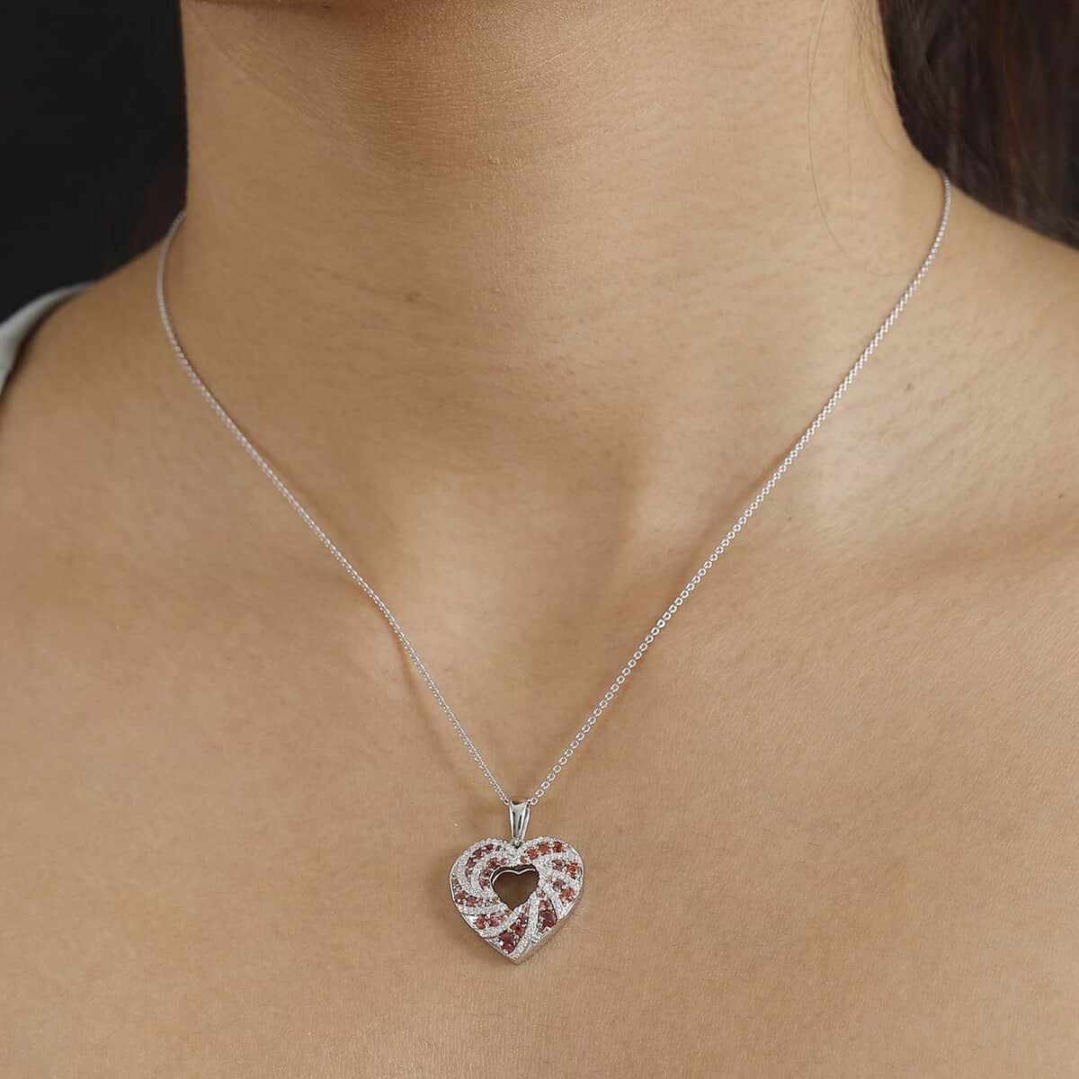 Premium Red Sapphire and Moissanite 1.30 ctw Heart Pendant Necklace in Rhodium Over Sterling Silver 20 Inches image number 2