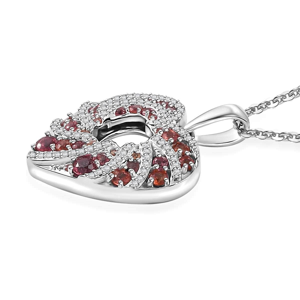 Premium Red Sapphire and Moissanite 1.30 ctw Heart Pendant Necklace in Rhodium Over Sterling Silver 20 Inches image number 3