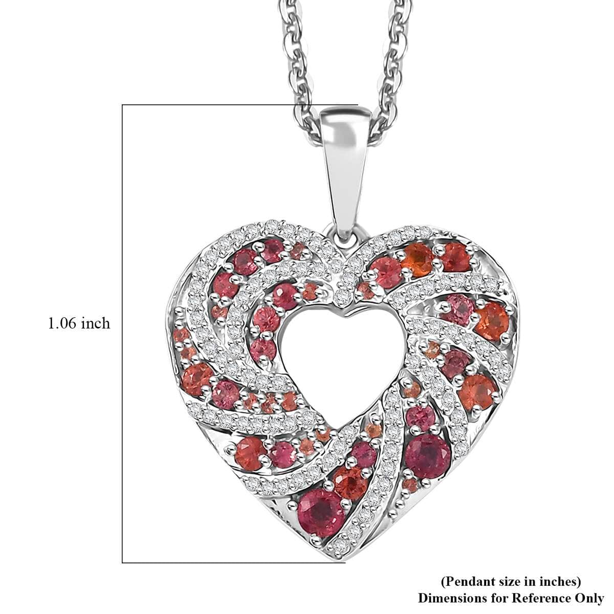 Premium Red Sapphire and Moissanite 1.30 ctw Heart Pendant Necklace in Rhodium Over Sterling Silver 20 Inches image number 6