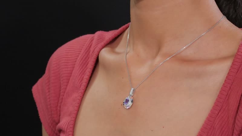Tanzanite, Multi Sapphire and Moissanite 1.75 ctw Radiant Harmony Pendant Necklace in Rhodium Over Sterling Silver 20 Inches