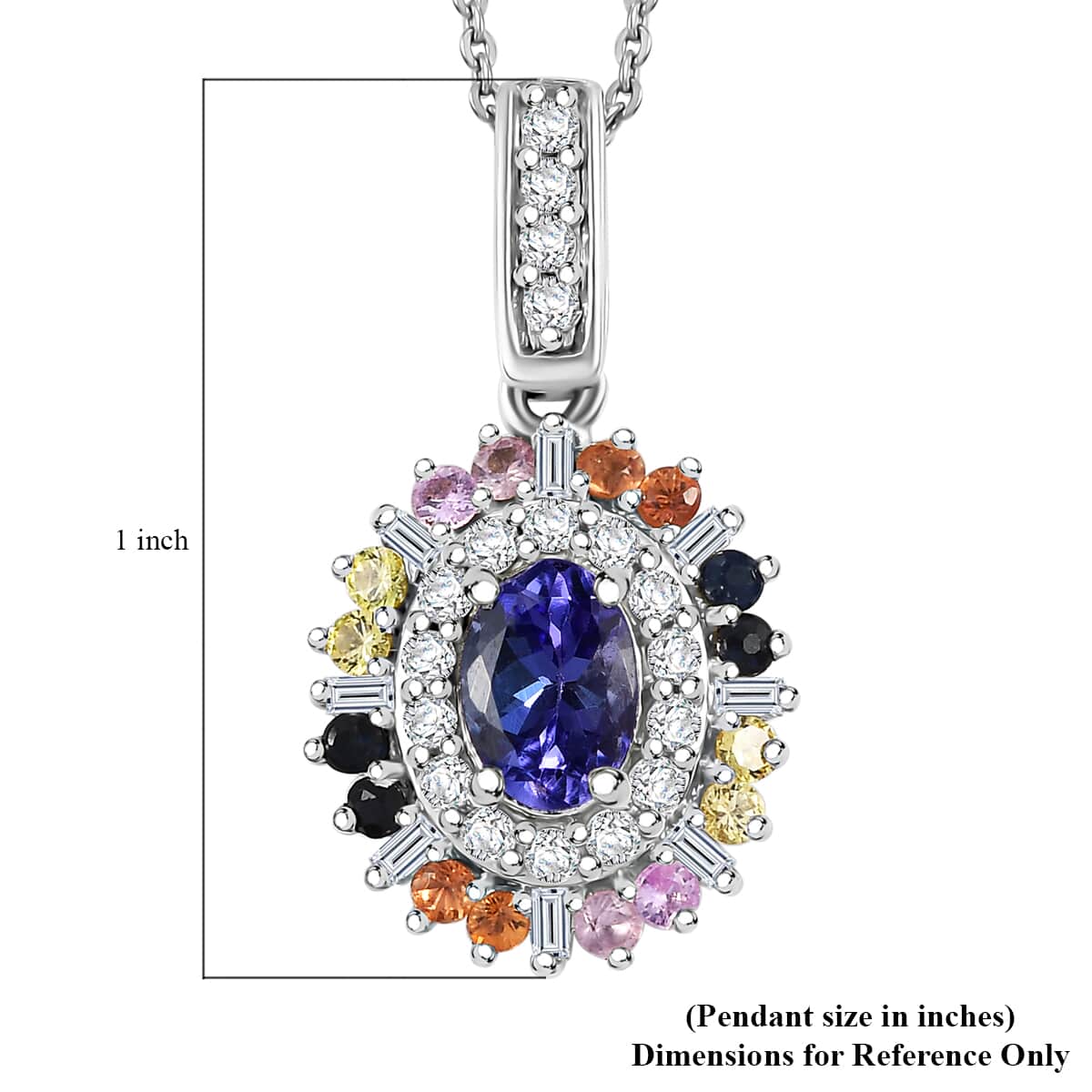 Tanzanite, Multi Sapphire and Moissanite 1.75 ctw Radiant Harmony Pendant Necklace in Rhodium Over Sterling Silver 20 Inches image number 5