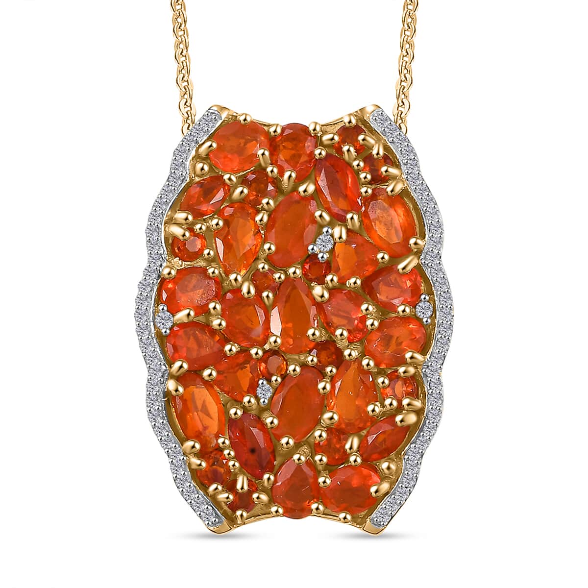 AAA Buriti Fire Opal, White and Brown Zircon 0.85 ctw Phoenix Ember Pendant Necklace in 18K Vermeil Yellow Gold Over Sterling Silver 20 Inches image number 0