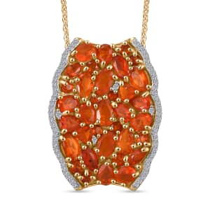 AAA Buriti Fire Opal, White and Brown Zircon 0.85 ctw Phoenix Ember Pendant Necklace in 18K Vermeil Yellow Gold Over Sterling Silver 20 Inches