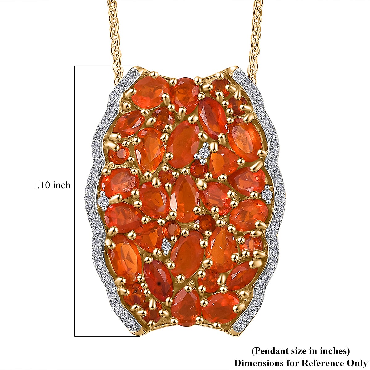 AAA Buriti Fire Opal, White and Brown Zircon 0.85 ctw Phoenix Ember Pendant Necklace in 18K Vermeil Yellow Gold Over Sterling Silver 20 Inches