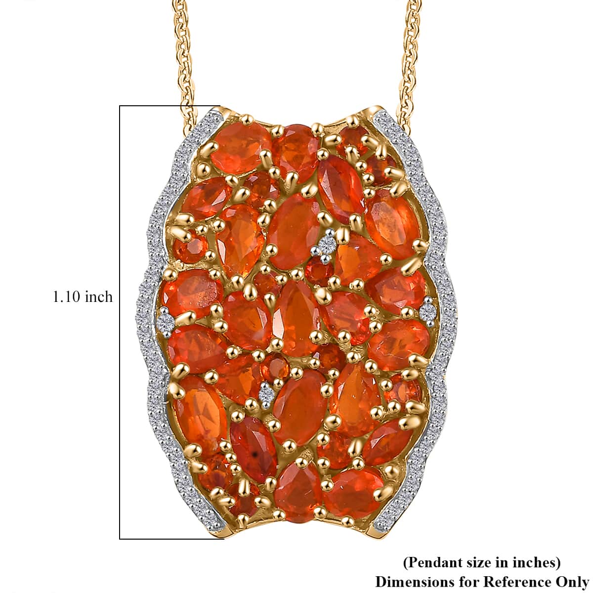 AAA Buriti Fire Opal, White and Brown Zircon 0.85 ctw Phoenix Ember Pendant Necklace in 18K Vermeil Yellow Gold Over Sterling Silver 20 Inches image number 6