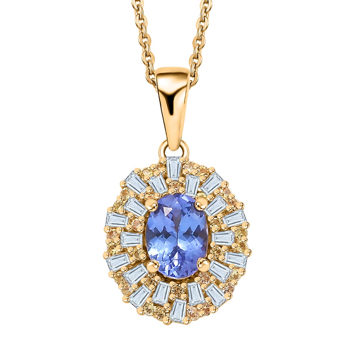 Premium Tanzanite, Moissanite and Yellow Sapphire 1.90 ctw Radiant Harmony Pendant Necklace in 18K Vermeil Yellow Gold Over Sterling Silver 20 Inches image number 0