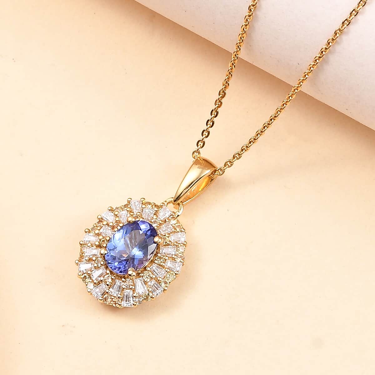 Premium Tanzanite, Moissanite and Yellow Sapphire 1.90 ctw Radiant Harmony Pendant Necklace in 18K Vermeil Yellow Gold Over Sterling Silver 20 Inches image number 1