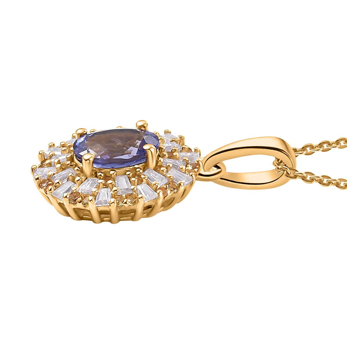 Premium Tanzanite, Moissanite and Yellow Sapphire 1.90 ctw Radiant Harmony Pendant Necklace in 18K Vermeil Yellow Gold Over Sterling Silver 20 Inches image number 3