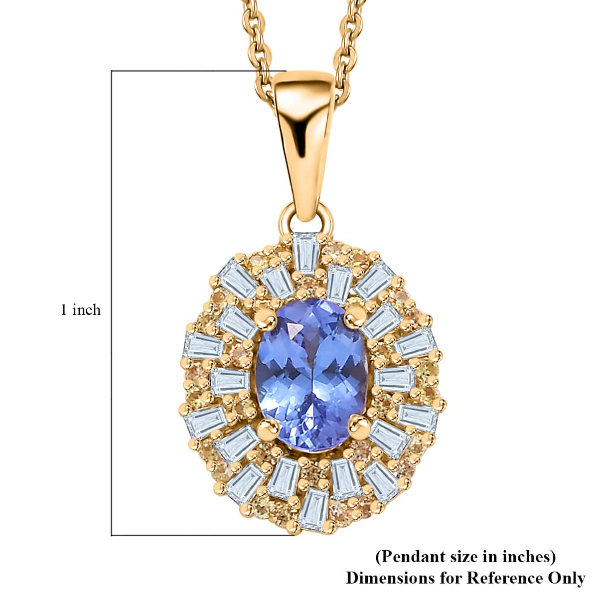 Premium Tanzanite, Moissanite and Yellow Sapphire 1.90 ctw Radiant Harmony Pendant Necklace in 18K Vermeil Yellow Gold Over Sterling Silver 20 Inches image number 5