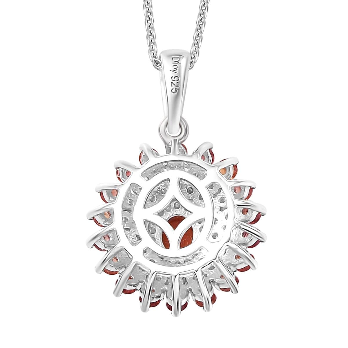 Doorbuster Premium Red Sapphire and Moissanite 1.50 ctw Solar Flare Pendant Necklace in Rhodium Over Sterling Silver 20 Inches image number 4