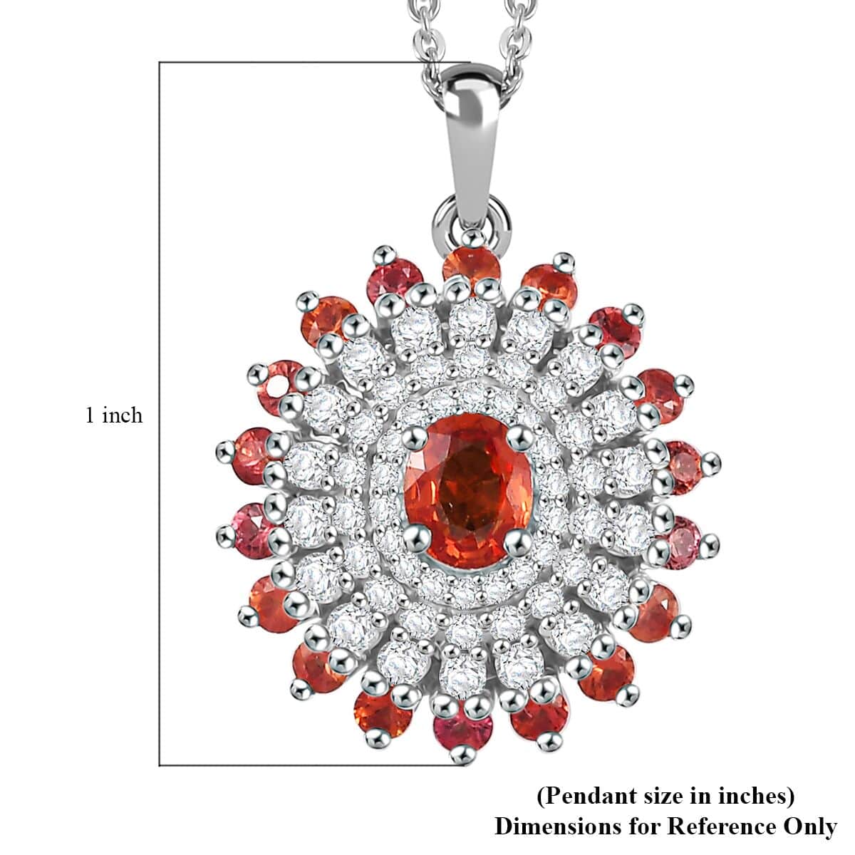 Doorbuster Premium Red Sapphire and Moissanite 1.50 ctw Solar Flare Pendant Necklace in Rhodium Over Sterling Silver 20 Inches image number 5