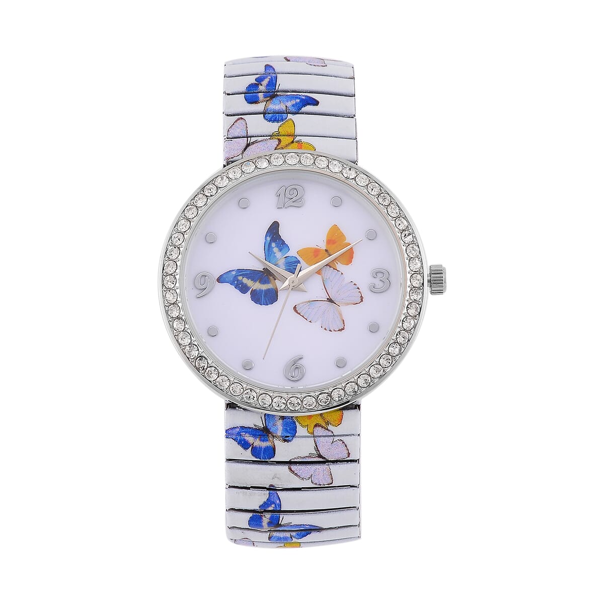 Strada Austrian Crystal Japanse Movement Butterfly Pattern Stretch Bracelet Watch with Stainless Steel Strap and Matching Scarf image number 2