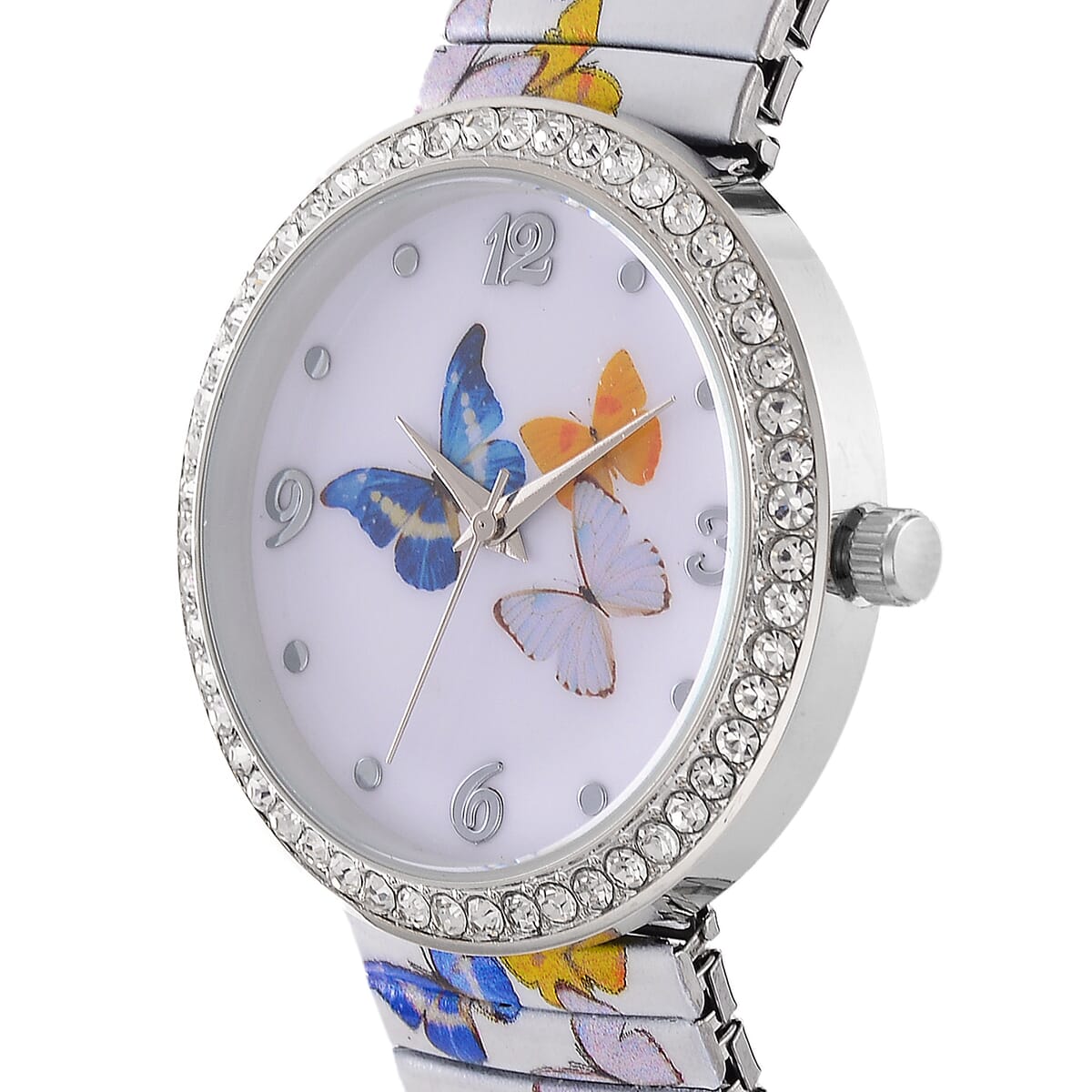 Strada Austrian Crystal Japanse Movement Butterfly Pattern Stretch Bracelet Watch with Stainless Steel Strap and Matching Scarf image number 3