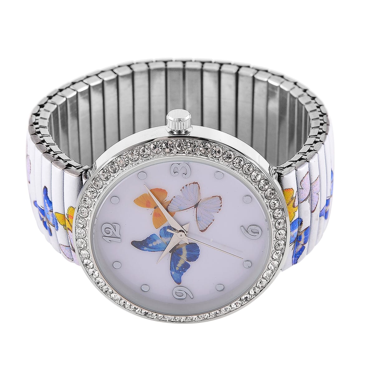 Strada Austrian Crystal Japanse Movement Butterfly Pattern Stretch Bracelet Watch with Stainless Steel Strap and Matching Scarf image number 4