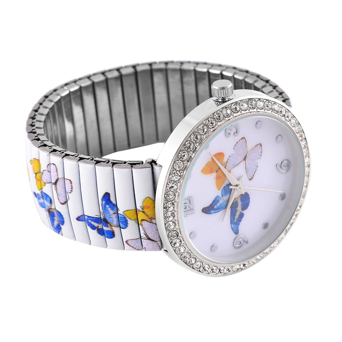 Strada Austrian Crystal Japanse Movement Butterfly Pattern Stretch Bracelet Watch with Stainless Steel Strap and Matching Scarf image number 5