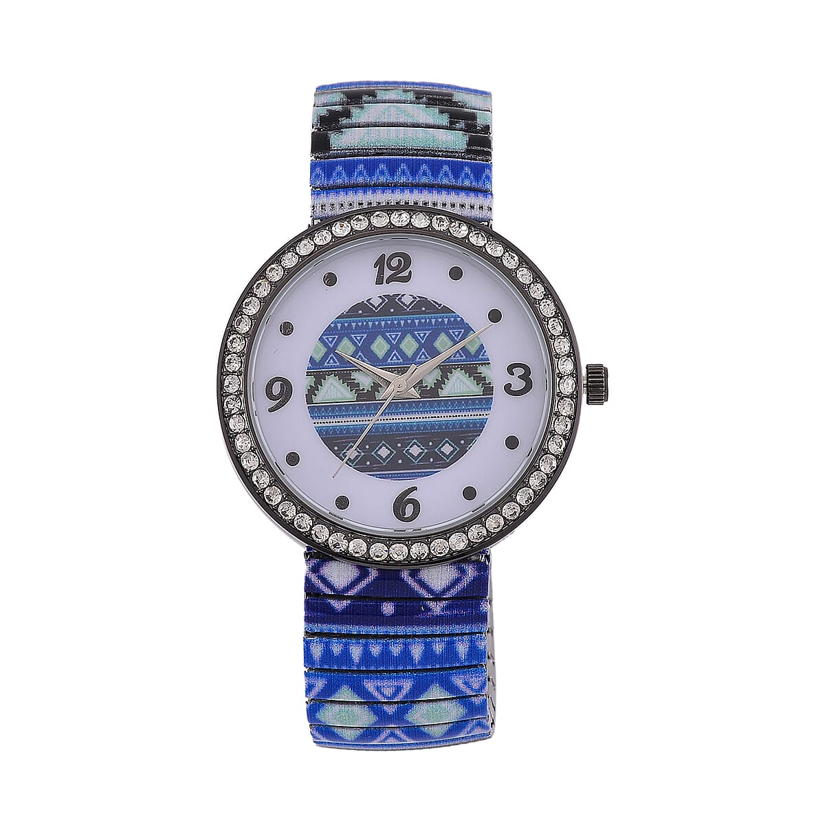 Strada Austrian Crystal Japanse Movement Blue Color Pattern Stretch Bracelet Watch with Stainless Steel Strap and Matching Scarf image number 2