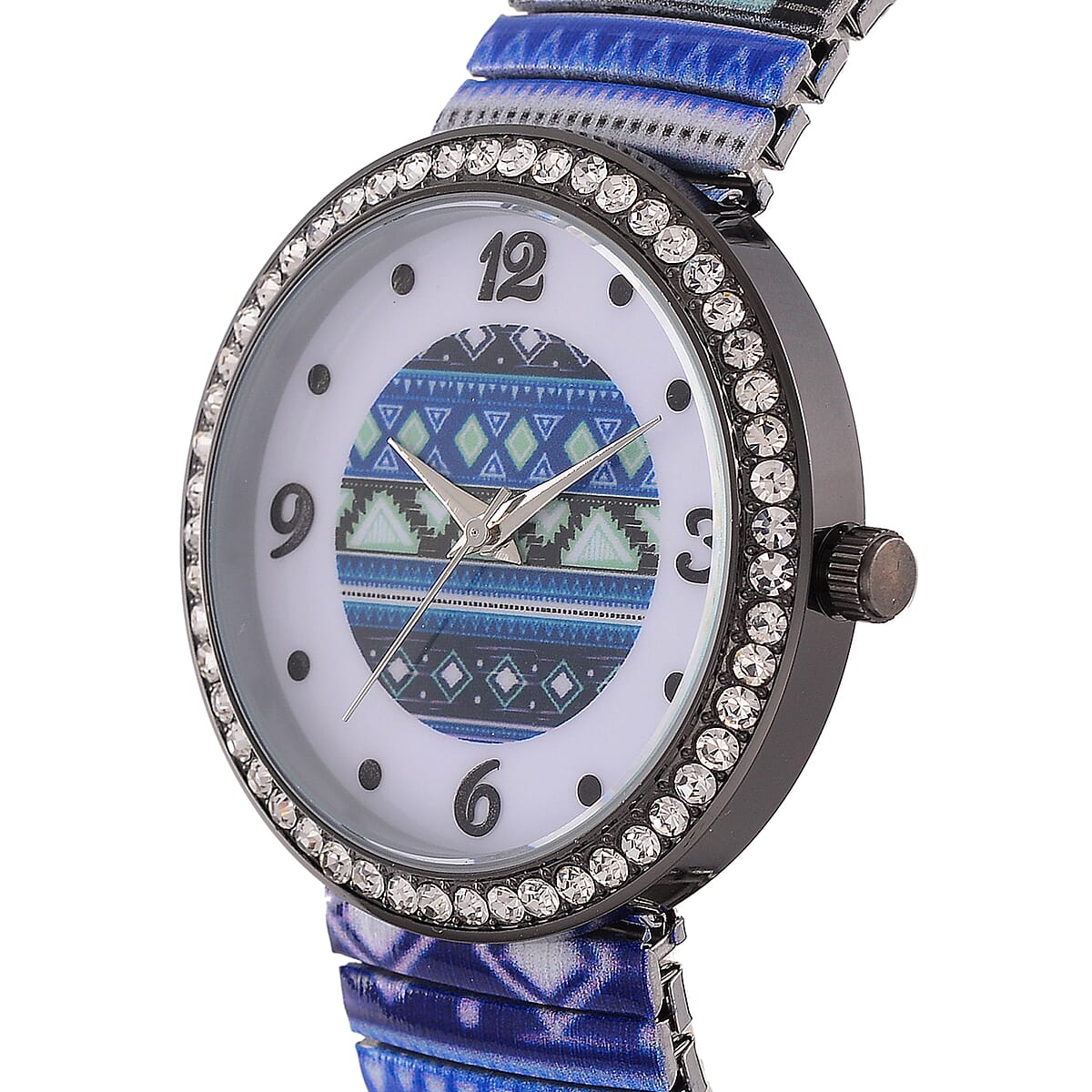 Strada Austrian Crystal Japanse Movement Blue Color Pattern Stretch Bracelet Watch with Stainless Steel Strap and Matching Scarf image number 3