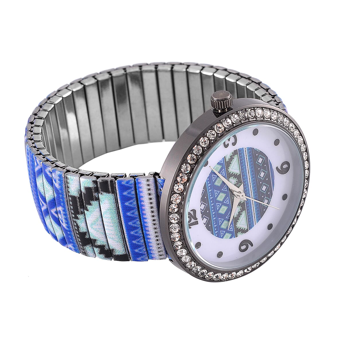 Strada Austrian Crystal Japanse Movement Blue Color Pattern Stretch Bracelet Watch with Stainless Steel Strap and Matching Scarf image number 5