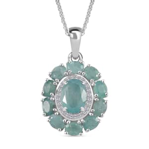 AAA Grandidierite and White Zircon 3.10 ctw Floral Pendant Necklace in Rhodium Over Sterling Silver 20 Inches