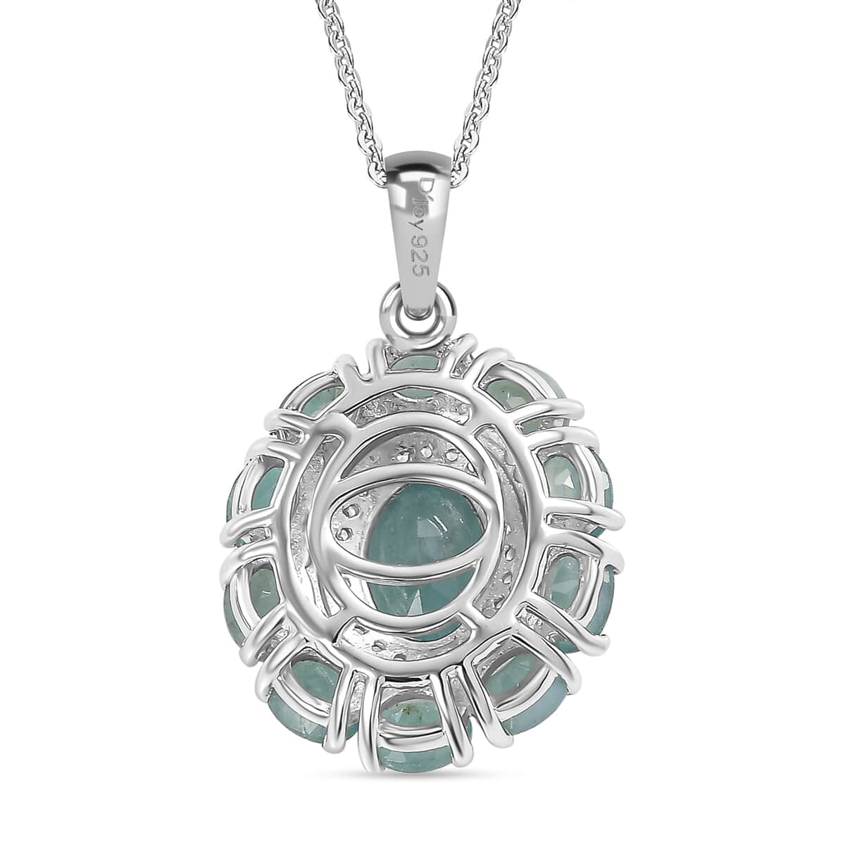 AAA Grandidierite and White Zircon 3.10 ctw Floral Pendant Necklace in Rhodium Over Sterling Silver 20 Inches image number 4