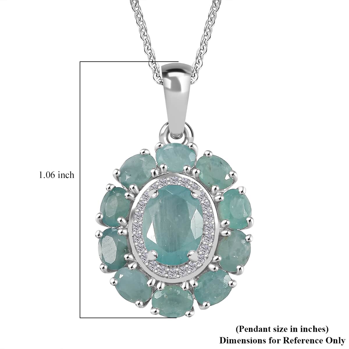 AAA Grandidierite and White Zircon 3.10 ctw Floral Pendant Necklace in Rhodium Over Sterling Silver 20 Inches image number 5