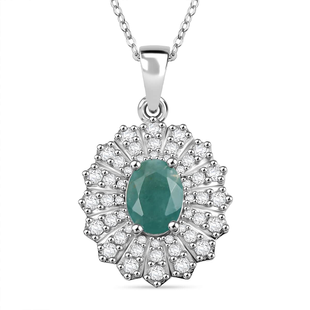 Grandidierite and White Zircon 2.25 ctw Sunrays Pendant Necklace in Rhodium Over Sterling Silver 20 Inches image number 0