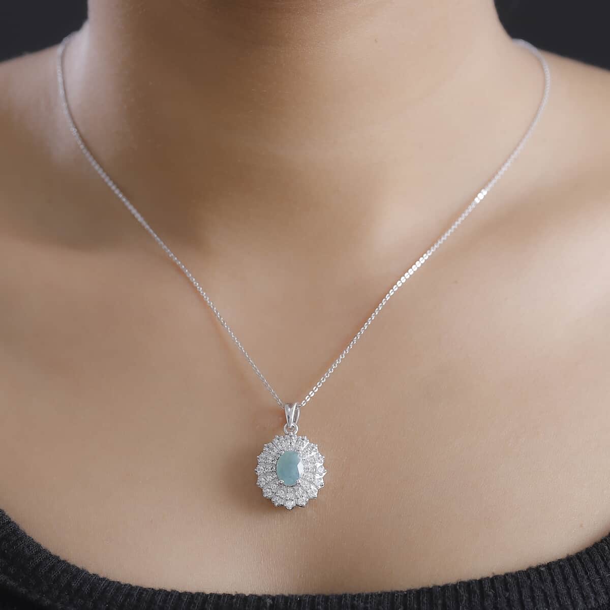 Grandidierite and White Zircon 2.25 ctw Sunrays Pendant Necklace in Rhodium Over Sterling Silver 20 Inches image number 2