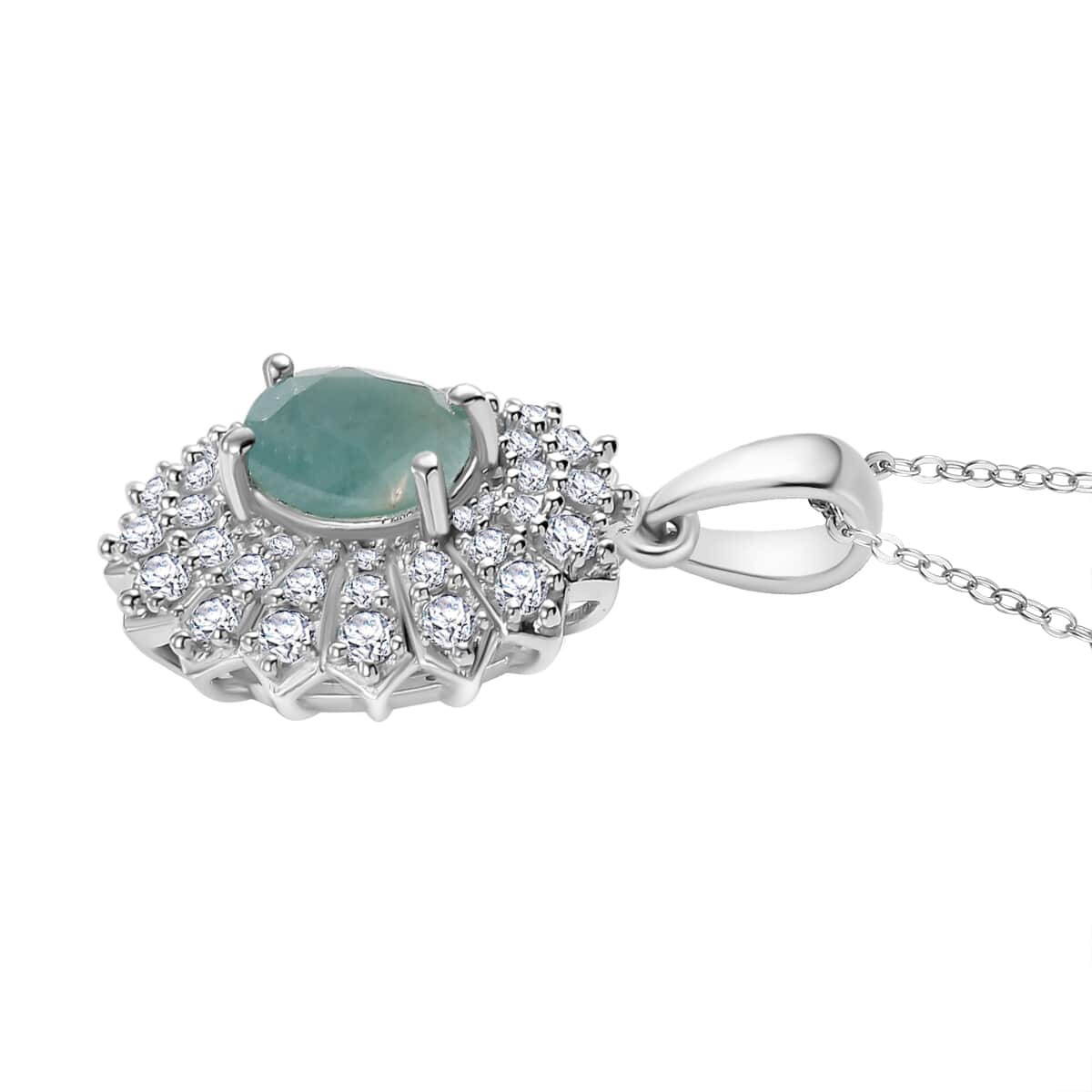 Grandidierite and White Zircon 2.25 ctw Sunrays Pendant Necklace in Rhodium Over Sterling Silver 20 Inches image number 3