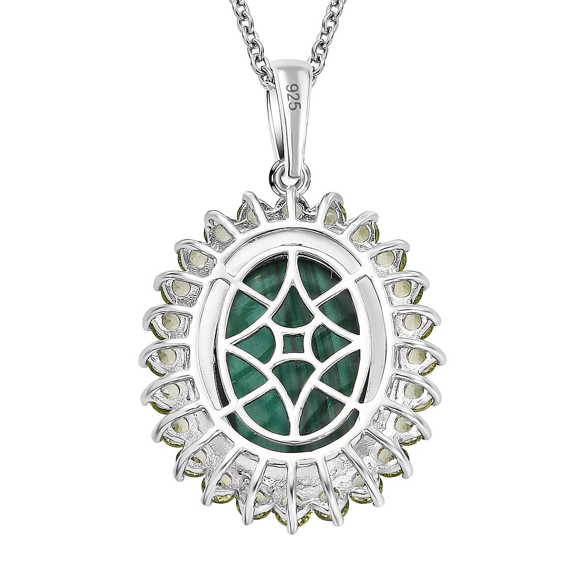 Karis African Malachite and Peridot 16.35 ctw Forest Elegance Pendant in Platinum Bond with Stainless Steel Necklace 20 Inches