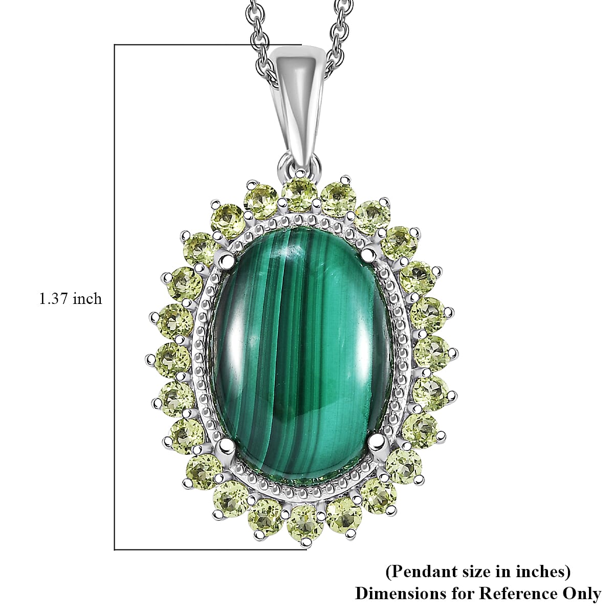 Karis African Malachite and Peridot 16.35 ctw Forest Elegance Pendant in Platinum Bond with Stainless Steel Necklace 20 Inches