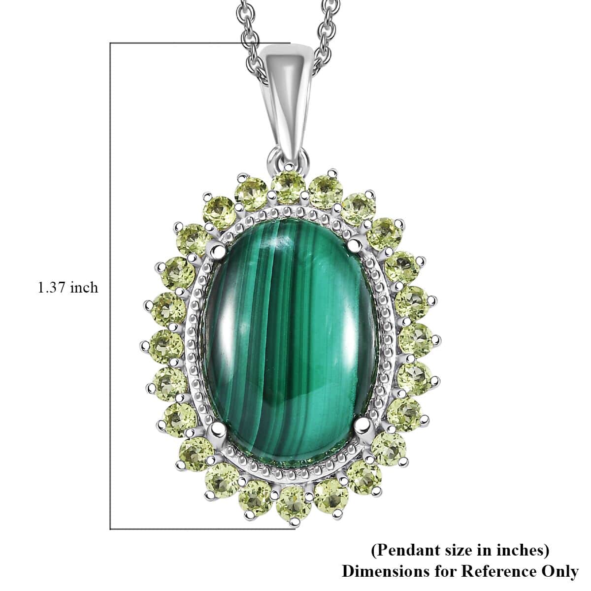 Karis African Malachite 16.35 ctw Halo Pendant Necklace in Platimum Bond Over Stainless Steel 20 Inches image number 5