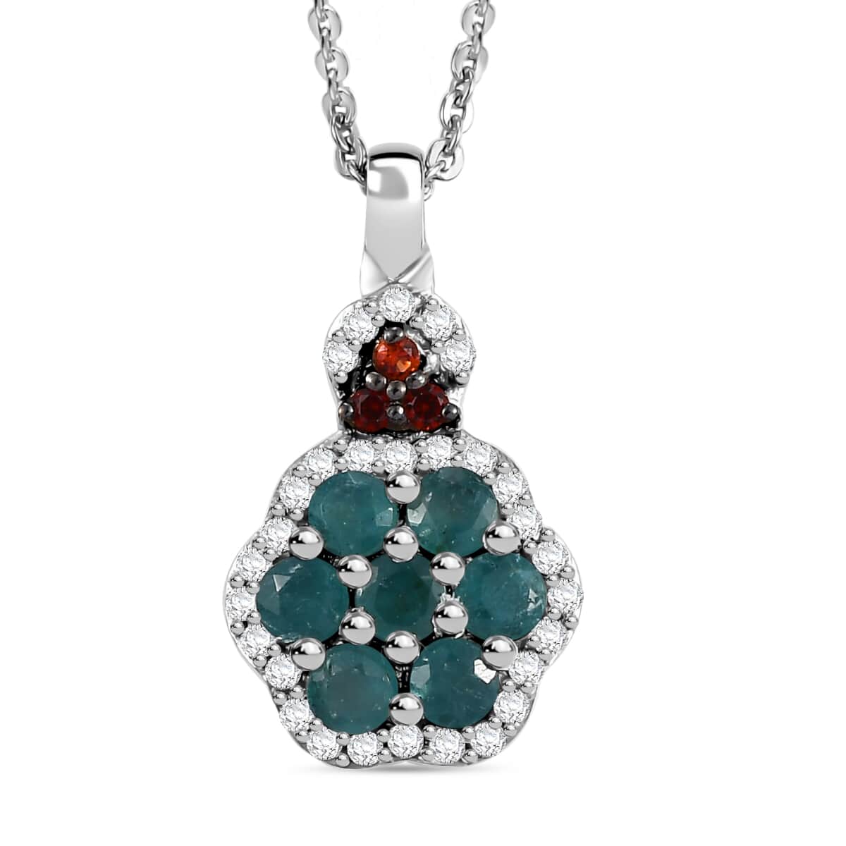 AAA Grandidierite, Brown and White Zircon 0.80 ctw Ocean Blossom Pendant Necklace in Rhodium Over Sterling Silver 20 Inches image number 0