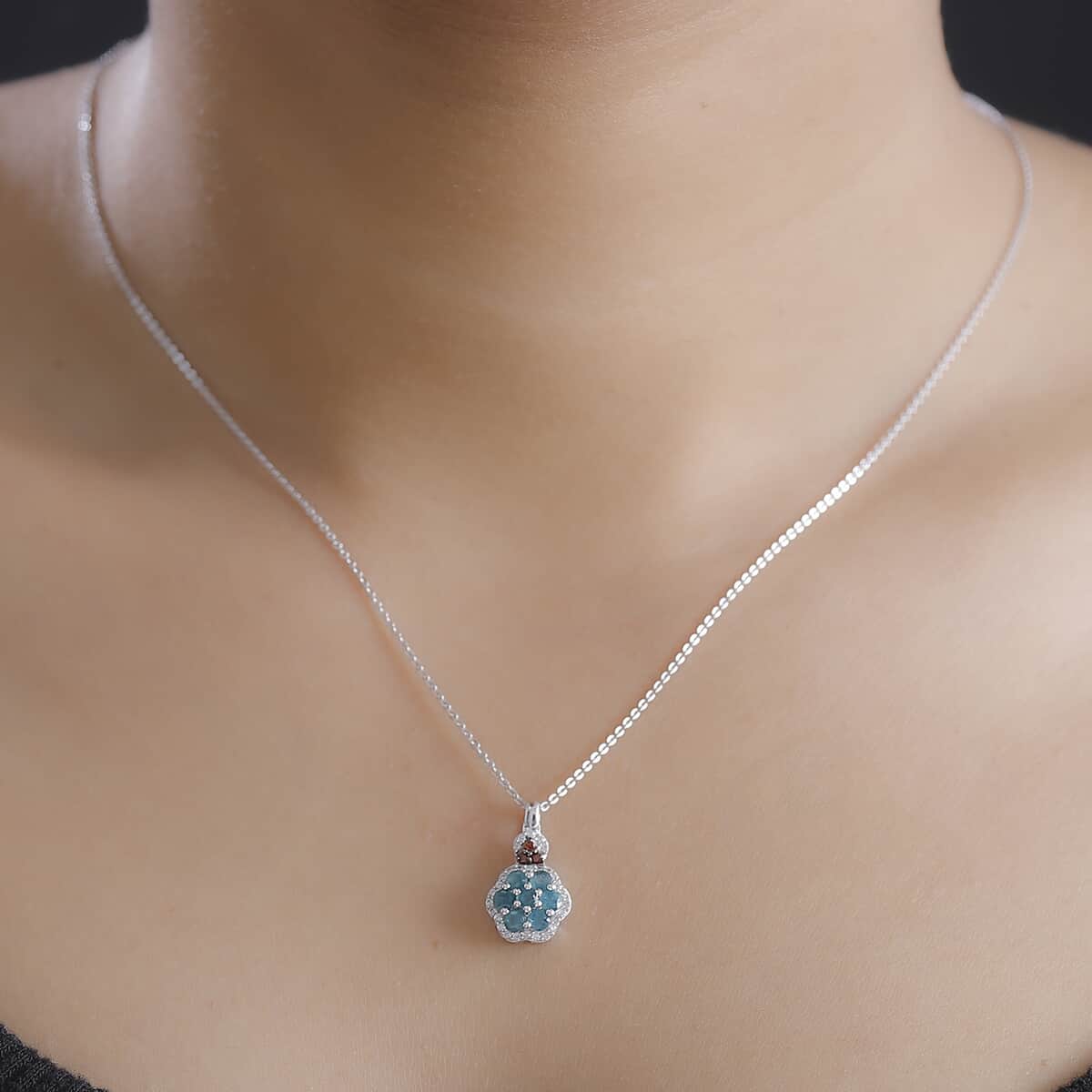 AAA Grandidierite, Brown and White Zircon 0.80 ctw Ocean Blossom Pendant Necklace in Rhodium Over Sterling Silver 20 Inches image number 2