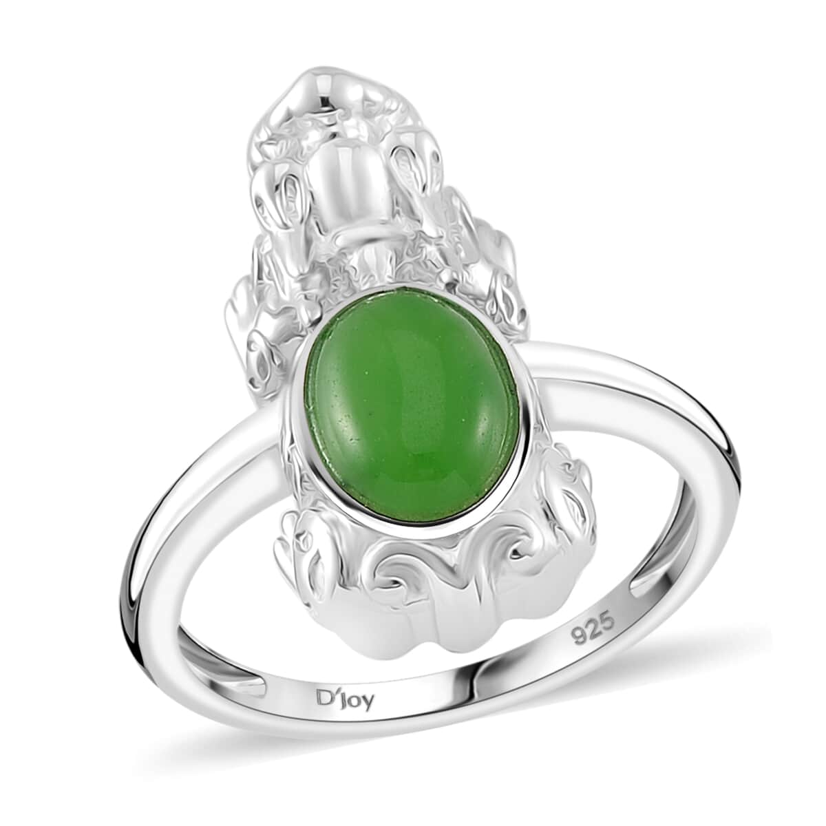 Green Jade (D) 3.30 ctw Pixiu Ring (Size 5.0) and Pendant in Rhodium Over Sterling Silver image number 2